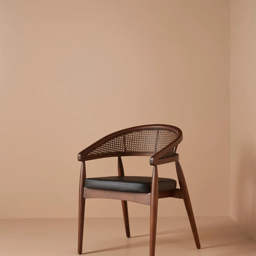 Soho Curved Dining Chair with Cane Backrest in Walnut - HOME HIDEOUTS