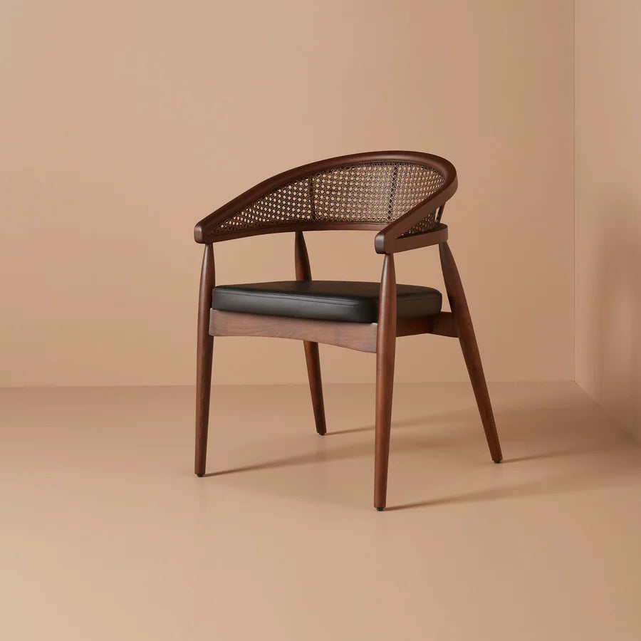 Soho Curved Dining Chair with Cane Backrest in Walnut - HOME HIDEOUTS