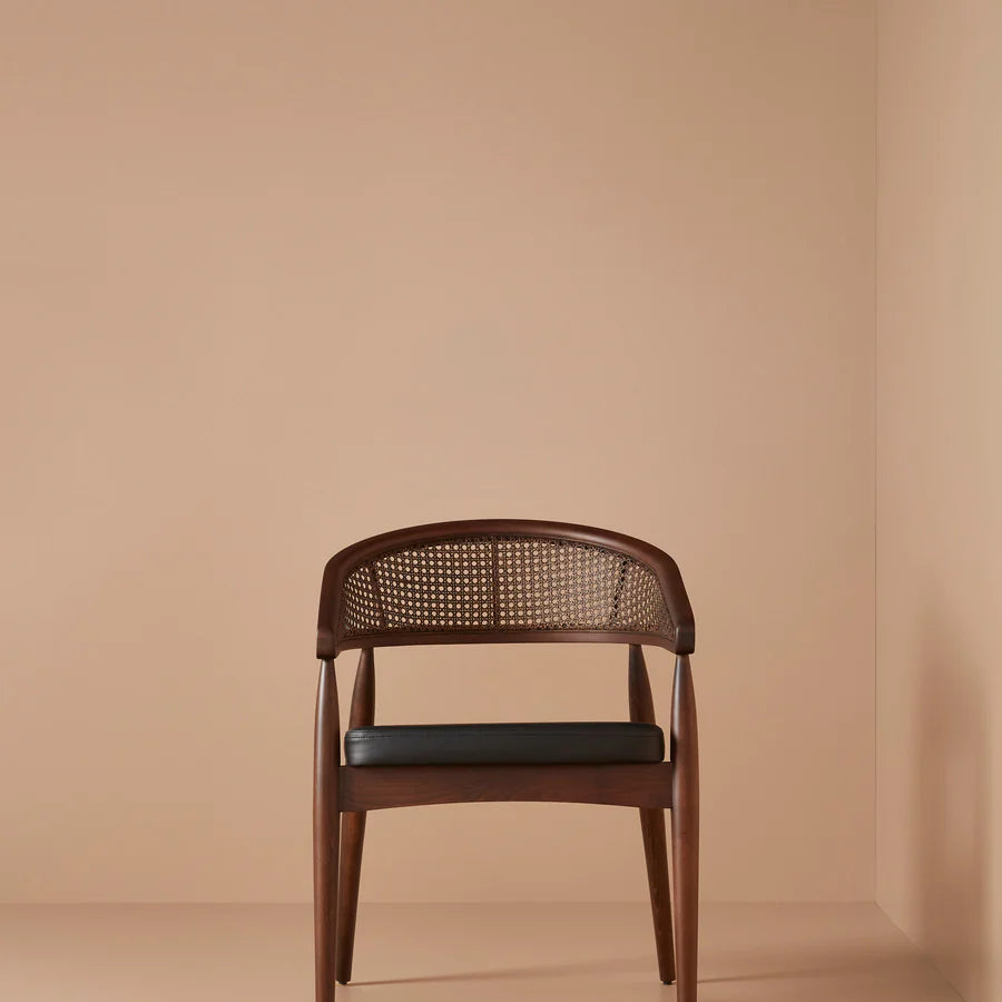 Soho Curved Dining Chair with Cane Backrest in Walnut - HOME HIDEOUTS