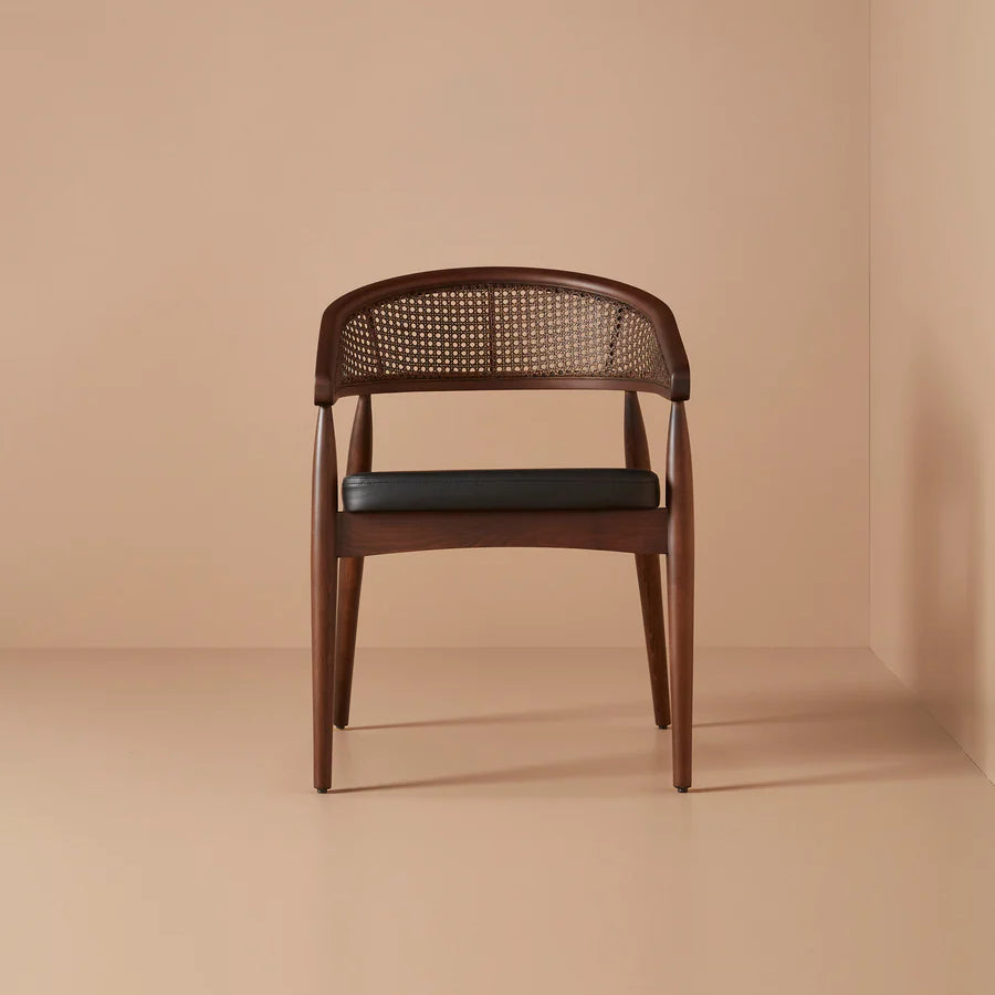 Soho Curved Dining Chair with Cane Backrest in Walnut - HOME HIDEOUTS
