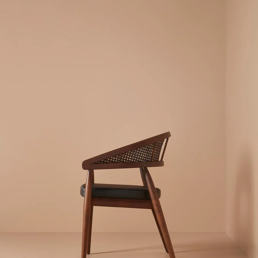 Soho Curved Dining Chair with Cane Backrest in Walnut - HOME HIDEOUTS