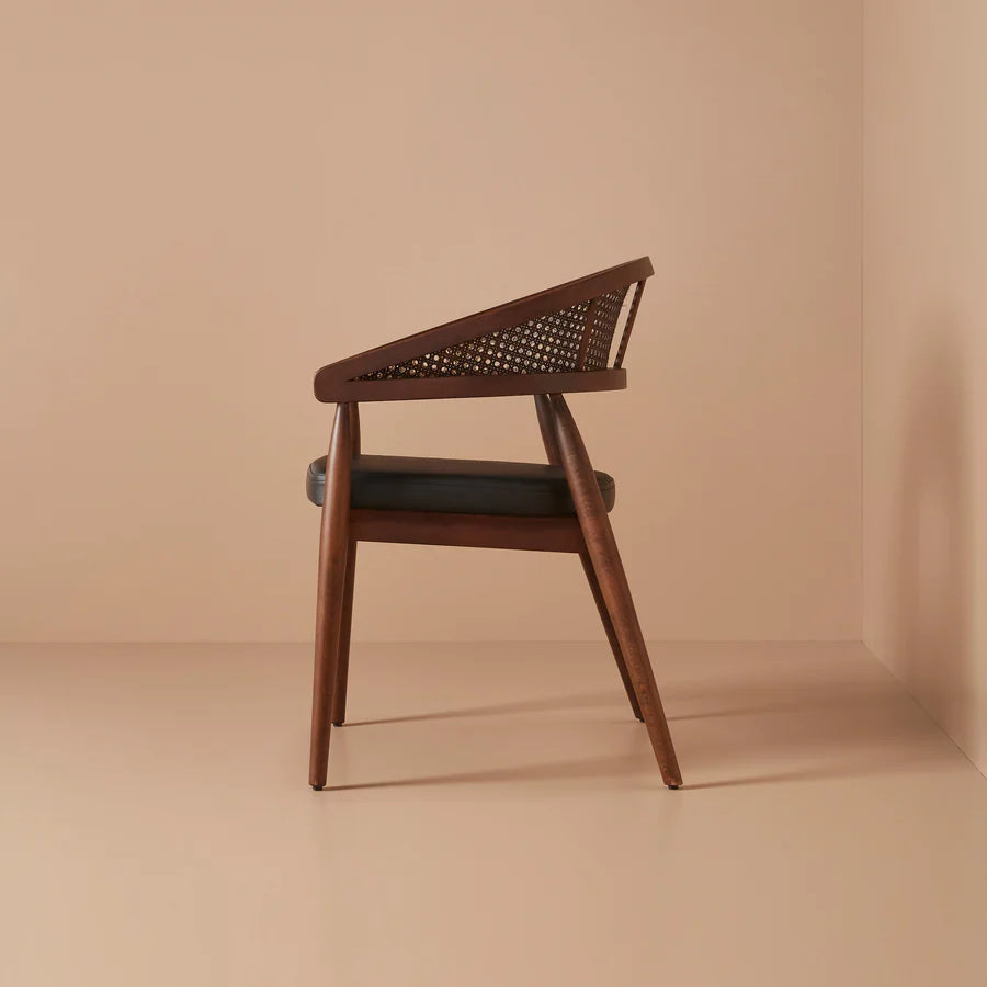 Soho Curved Dining Chair with Cane Backrest in Walnut - HOME HIDEOUTS