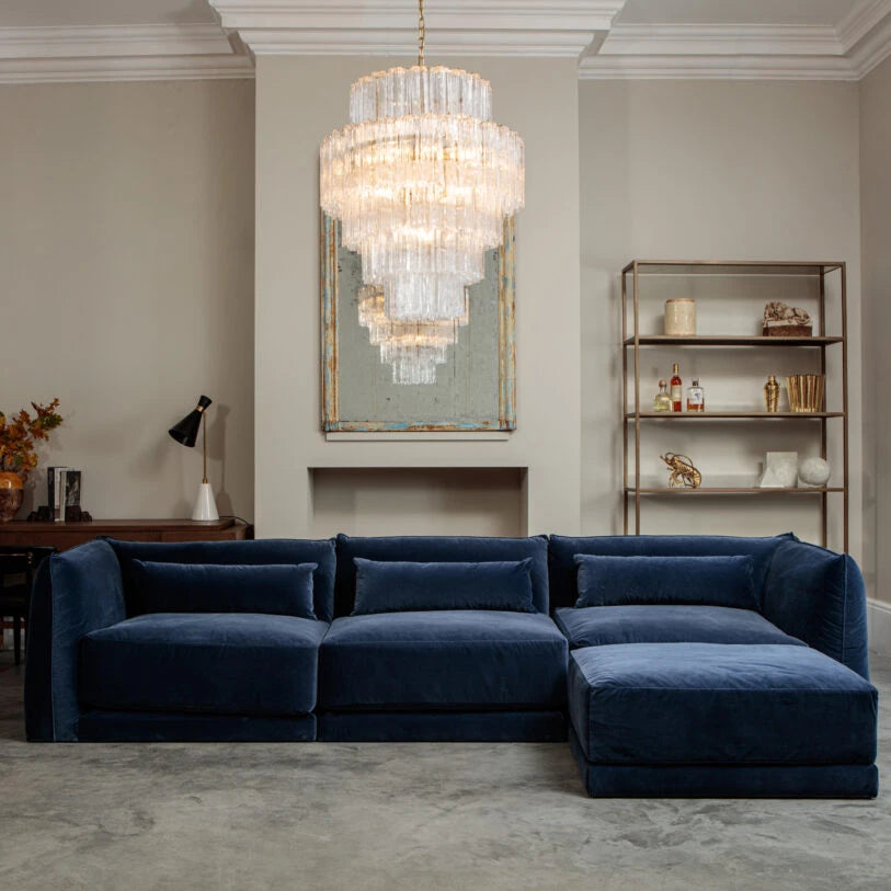 Velvet Milano Sectional Sofa in Cornflower Blue - HOME HIDEOUTS