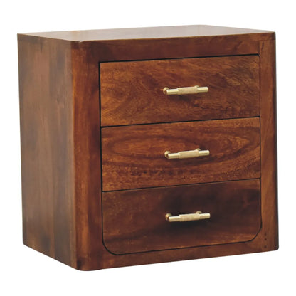 Solid Wood Bedside Table With Gold Tone Handles