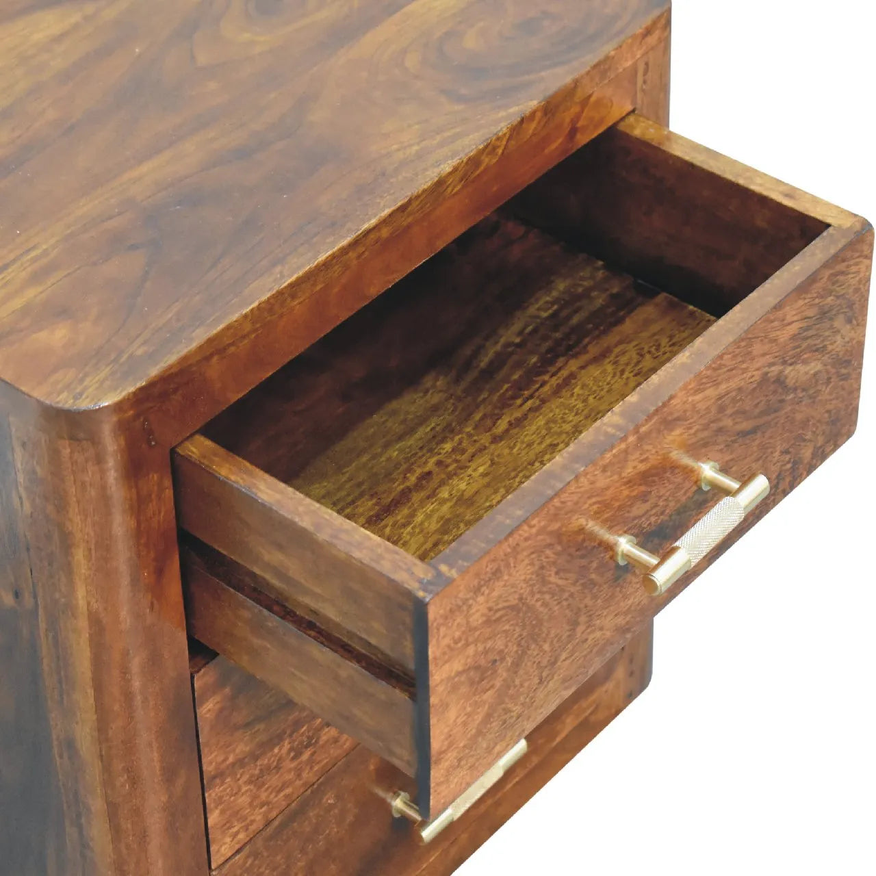 Solid Wood Bedside Table With Gold Tone Handles