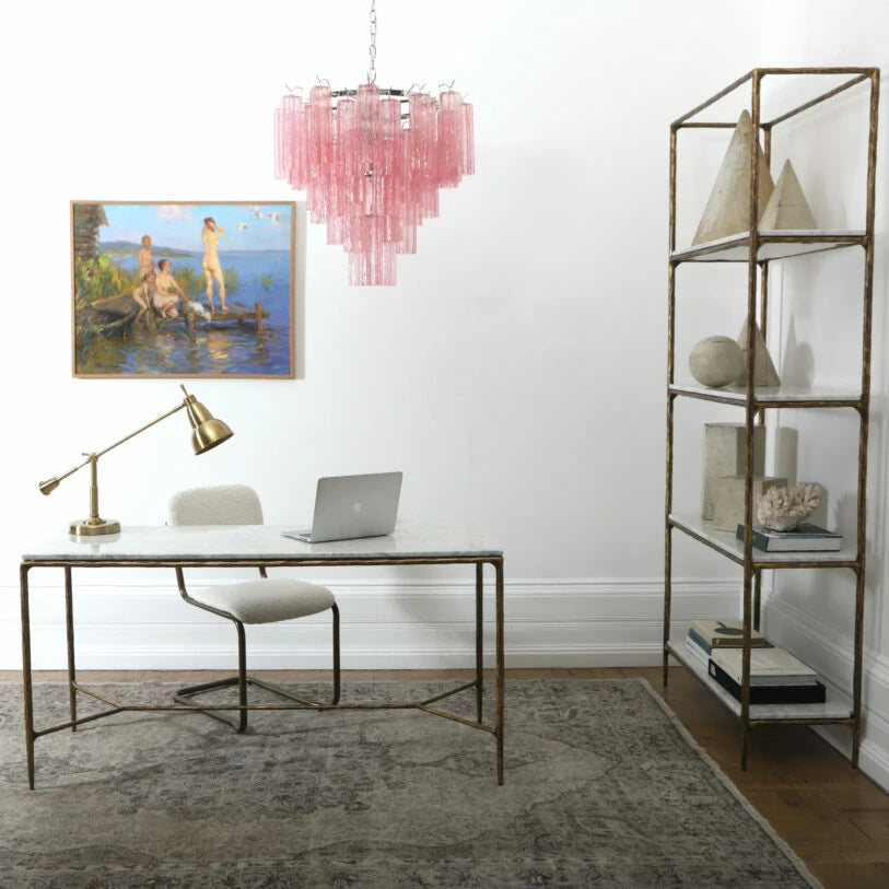 Pure White Lines Marble and Brass Pasadena Desk