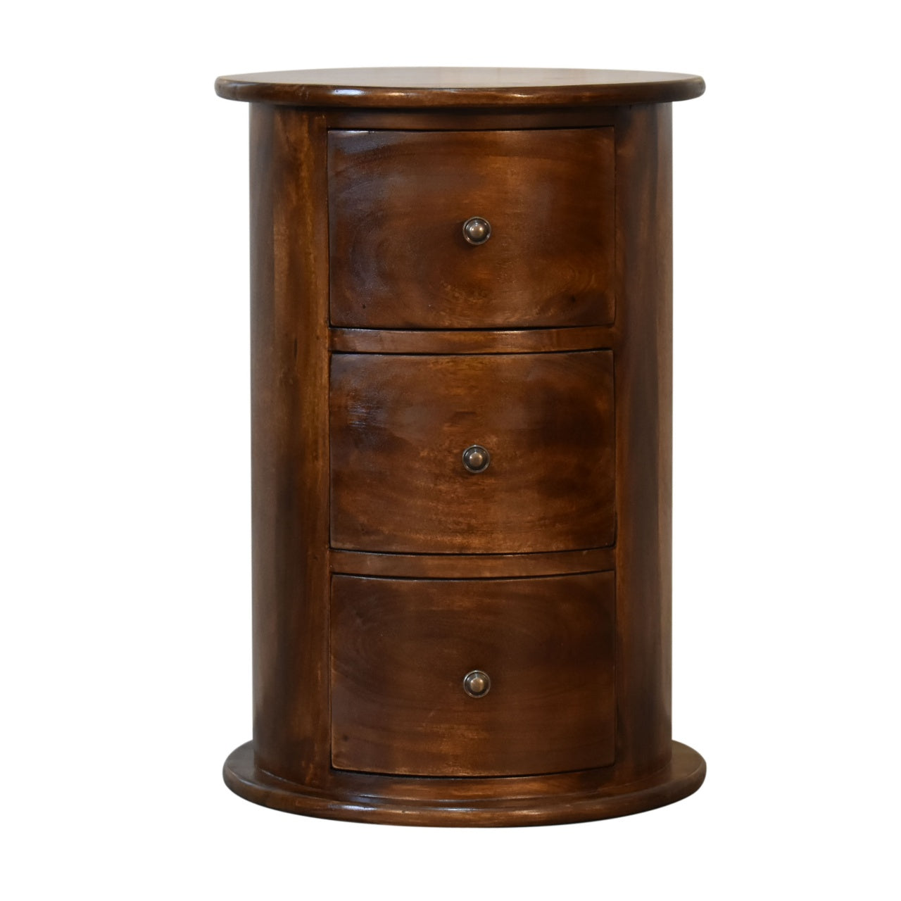 Hand-Crafted 3-Drawer Drum Wooden Bedside Table