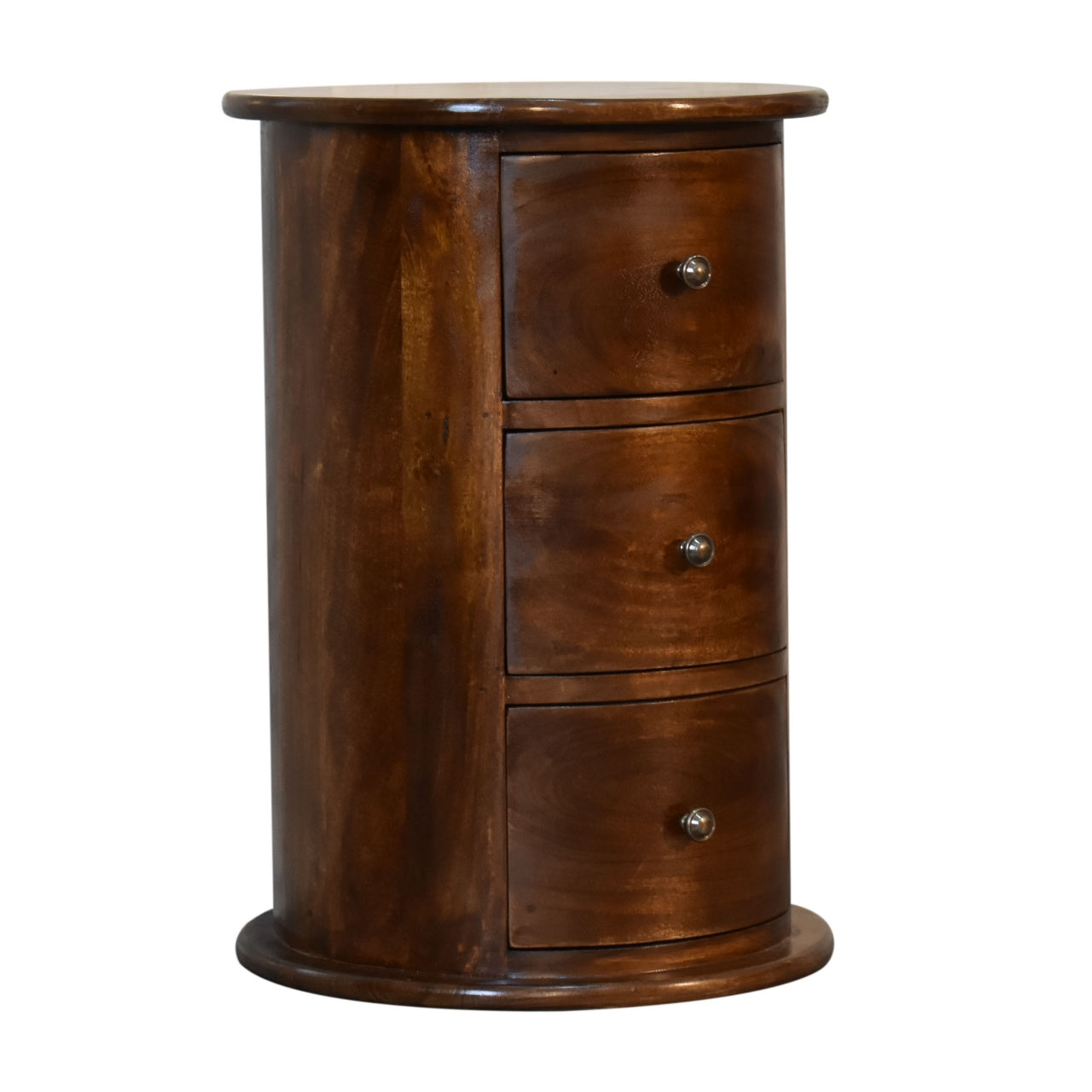 Hand-Crafted 3-Drawer Drum Wooden Bedside Table