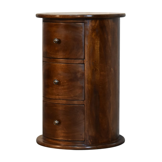 Hand-Crafted 3-Drawer Drum Wooden Bedside Table