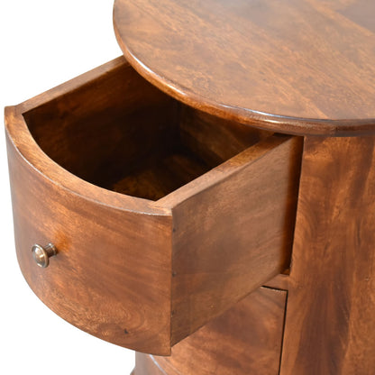 Hand-Crafted 3-Drawer Drum Wooden Bedside Table