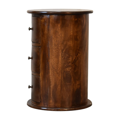 Hand-Crafted 3-Drawer Drum Wooden Bedside Table