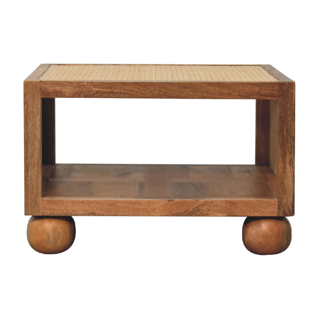 Wooden Rattan Square Coffee Table with Ball Feet