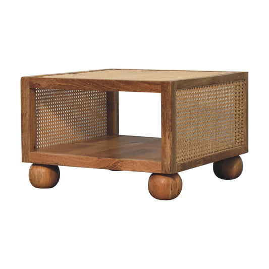 Wooden Rattan Square Coffee Table with Ball Feet