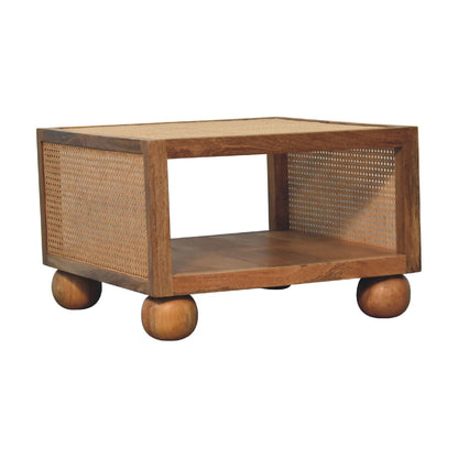 Wooden Rattan Square Coffee Table with Ball Feet