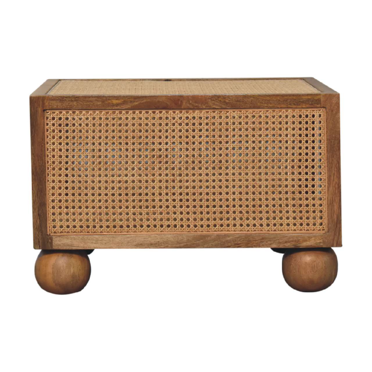 Wooden Rattan Square Coffee Table with Ball Feet