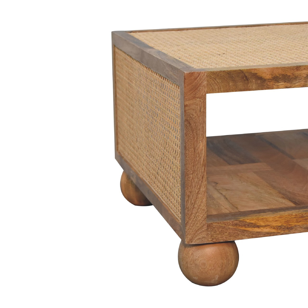 Wooden Rattan Square Coffee Table with Ball Feet