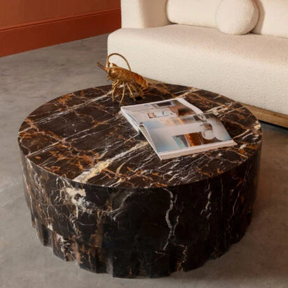 Pure White Lines Black and Gold Oro Marble Coffee Table - HOME HIDEOUTS