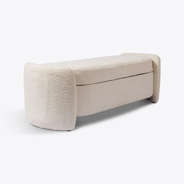 Cream Bouclé California Ottoman Storage Bench