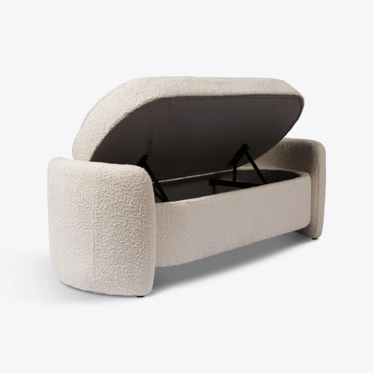 Cream Bouclé California Ottoman Storage Bench