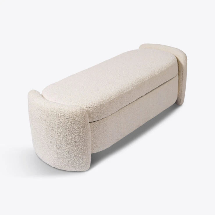 Cream Bouclé California Ottoman Storage Bench