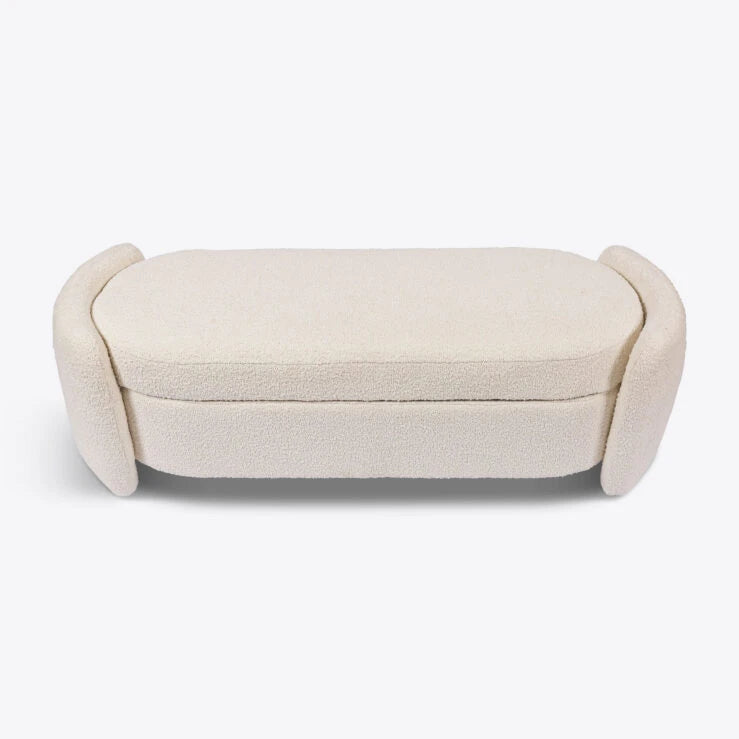 Cream Bouclé California Ottoman Storage Bench