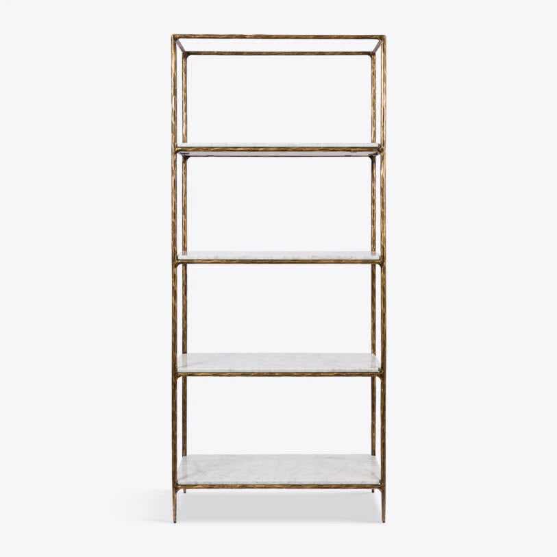 Pasadena Wide Etagere Brass and Marble Shelves - HOME HIDEOUTS