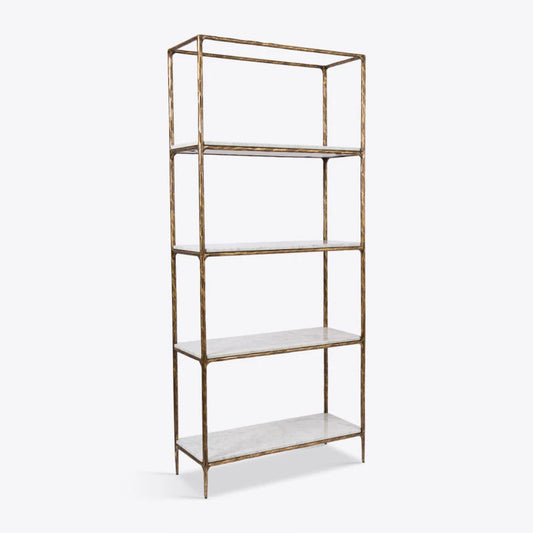 Pasadena Wide Etagere Brass and Marble Shelves - HOME HIDEOUTS