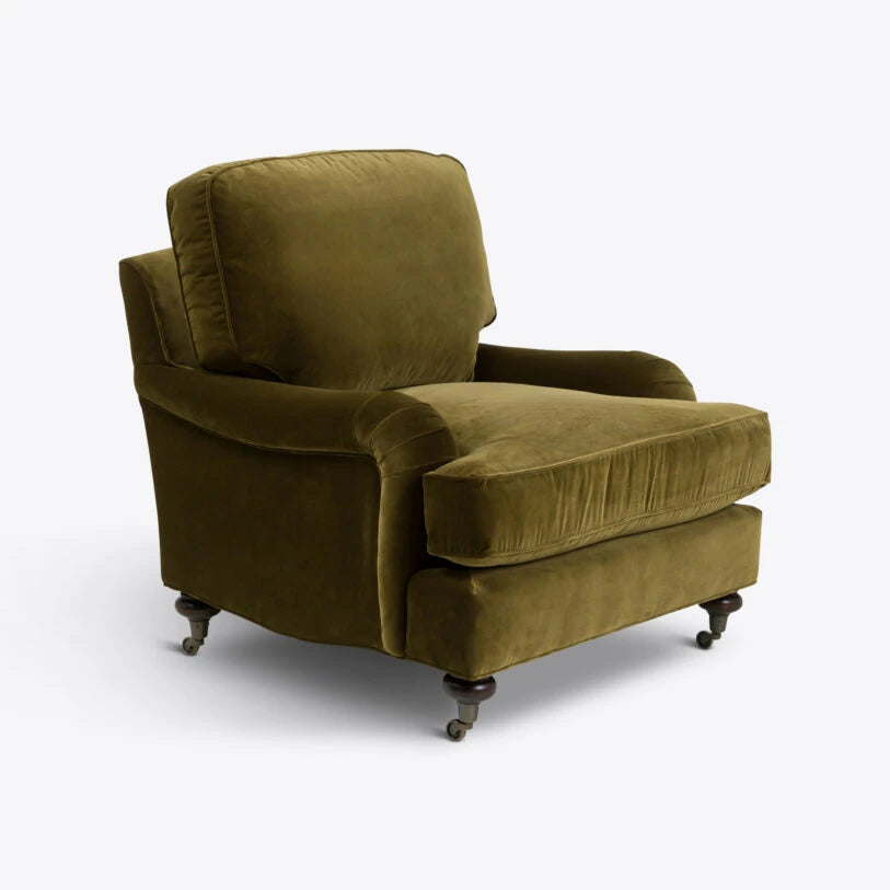 Velvet Baxter Armchair in Moss Green - HOME HIDEOUTS