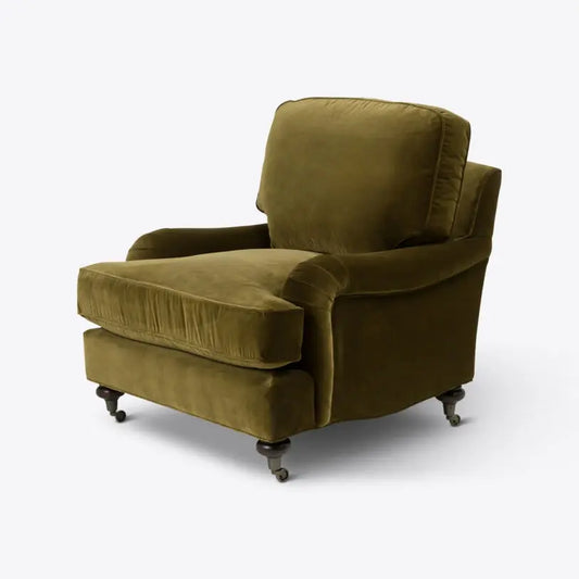 Velvet Baxter Armchair in Moss Green - HOME HIDEOUTS