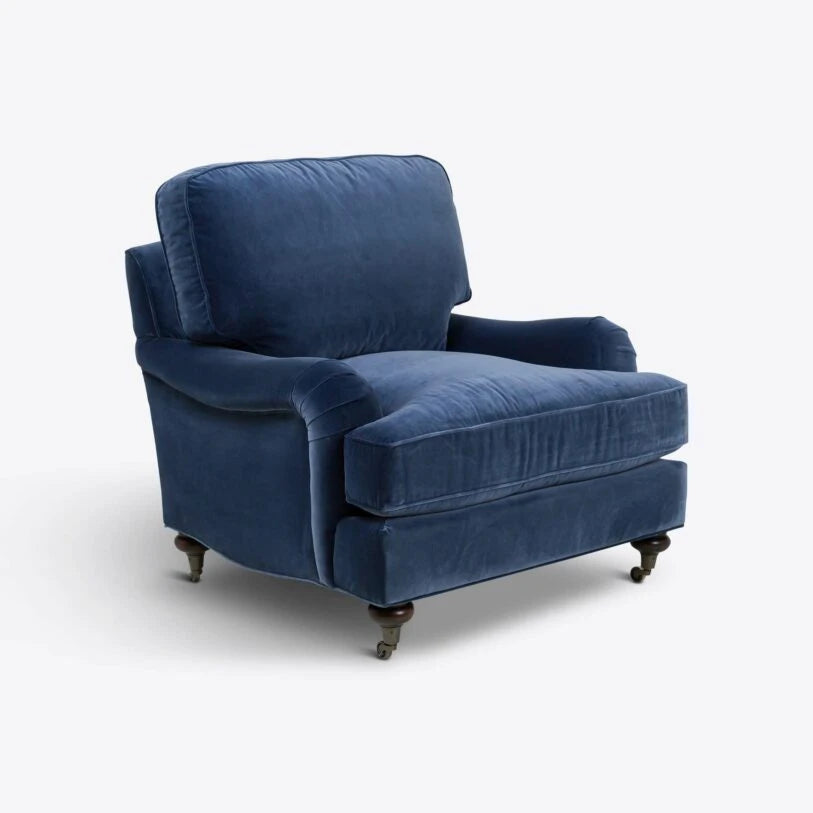 Velvet Baxter Armchair in Cornflower Blue - HOME HIDEOUTS