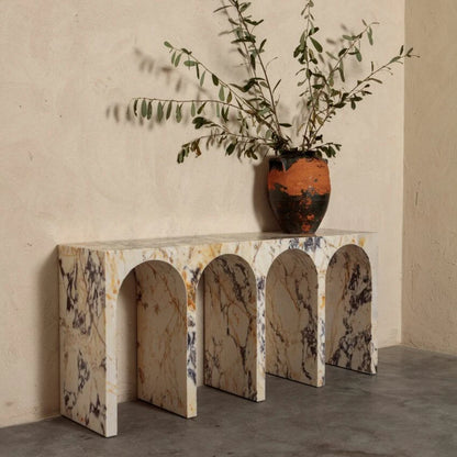 Statement Siren Viola Marble Console Table Mid Century Style Modern