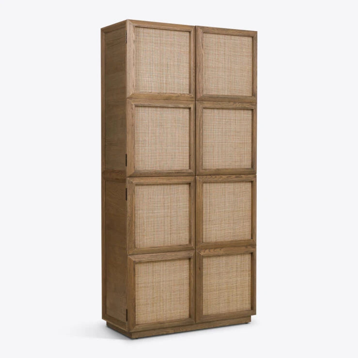 Savannah Tall Solid Oak With Rattan Door Cabinet - HOME HIDEOUTS