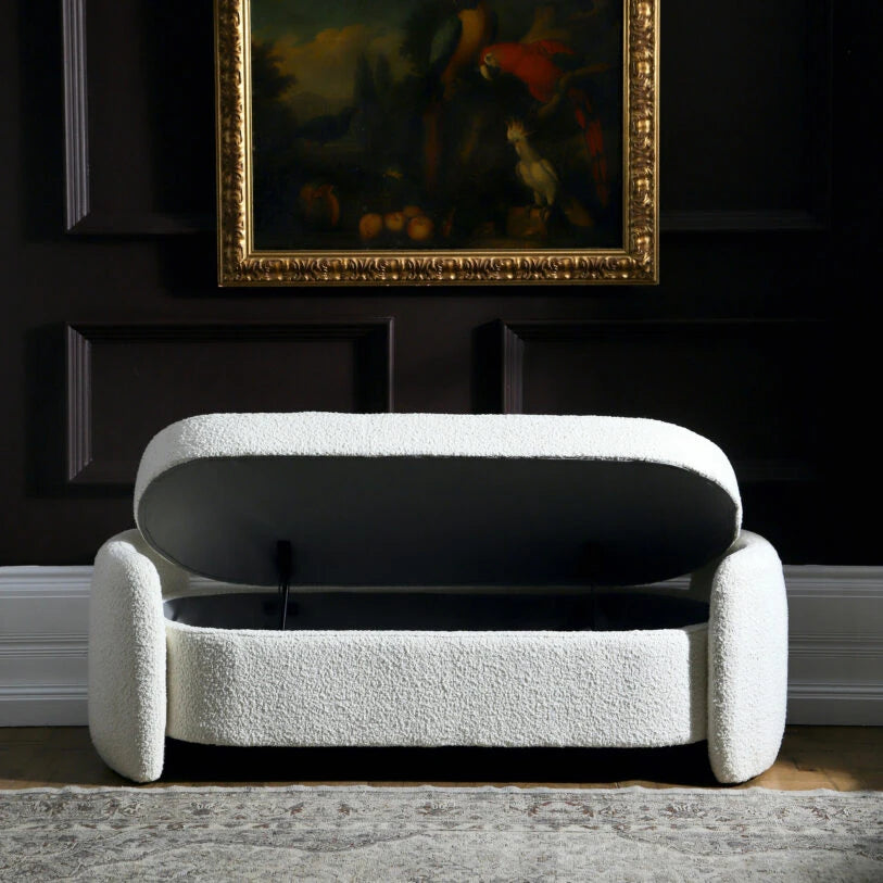 Cream Bouclé California Ottoman Storage Bench