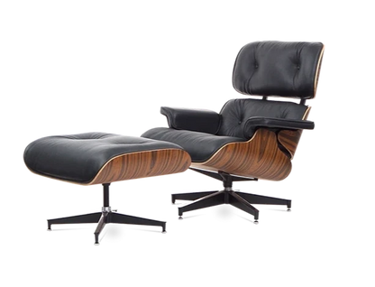 Eames Style Lounge Chair & Ottoman - Leather & Rosewood Veneer