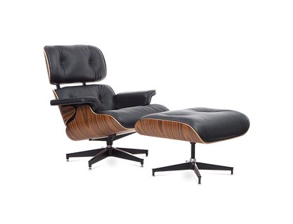 Eames Style Lounge Chair & Ottoman - Leather & Rosewood Veneer