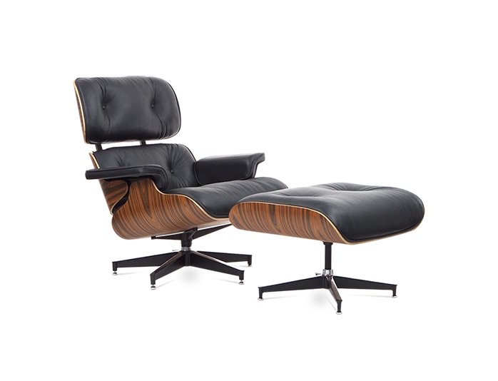 Eames Style Lounge Chair & Ottoman - Leather & Rosewood Veneer