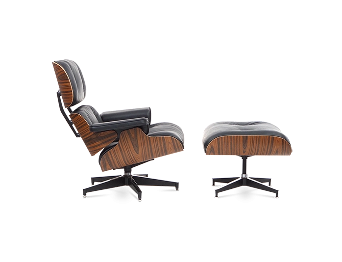 Eames Style Lounge Chair & Ottoman - Leather & Rosewood Veneer