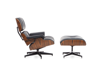 Eames Style Lounge Chair & Ottoman - Leather & Rosewood Veneer