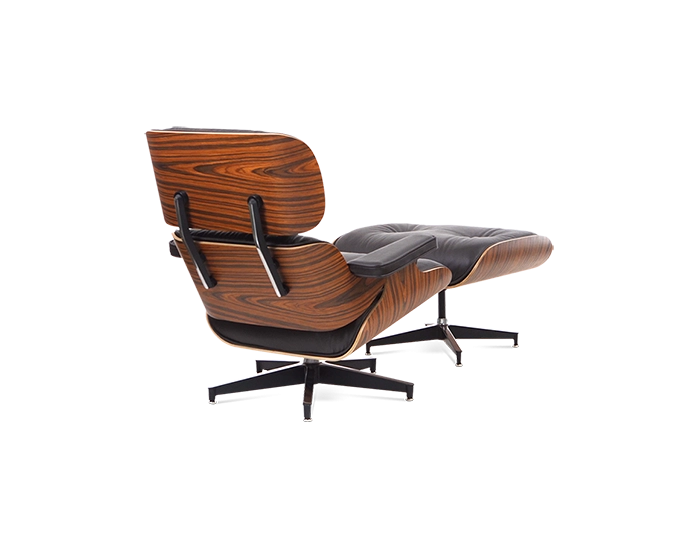 Eames Style Lounge Chair & Ottoman - Leather & Rosewood Veneer