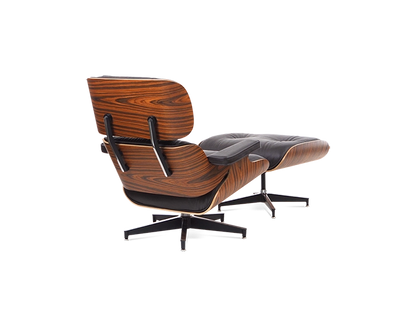 Eames Style Lounge Chair & Ottoman - Leather & Rosewood Veneer