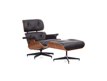 Eames Style Lounge Chair & Ottoman - Leather & Rosewood Veneer