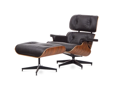 Eames Style Lounge Chair & Ottoman - Leather & Rosewood Veneer