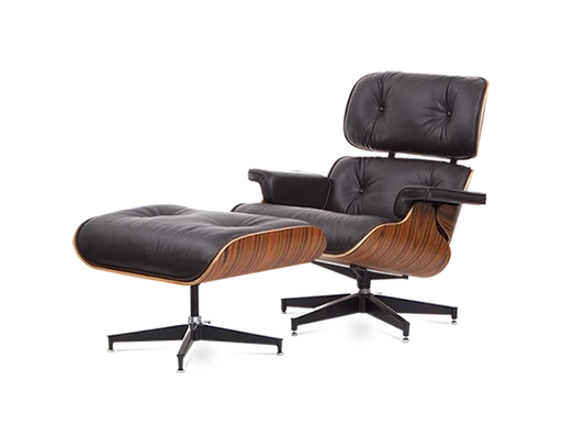 Eames Style Lounge Chair & Ottoman - Leather & Rosewood Veneer