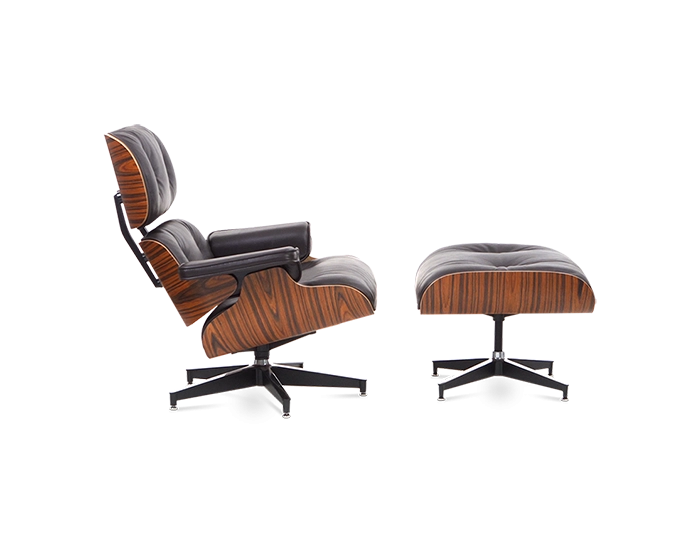 Eames Style Lounge Chair & Ottoman - Leather & Rosewood Veneer