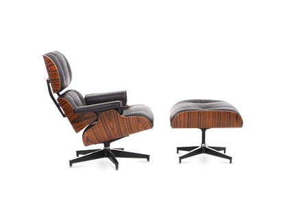 Eames Style Lounge Chair & Ottoman - Leather & Rosewood Veneer