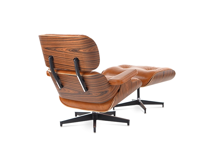 Eames Style Lounge Chair & Ottoman - Leather & Rosewood Veneer