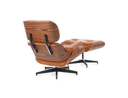 Eames Style Lounge Chair & Ottoman - Leather & Rosewood Veneer