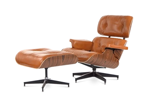 Eames Style Lounge Chair & Ottoman - Leather & Rosewood Veneer