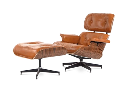 Eames Style Lounge Chair & Ottoman - Leather & Rosewood Veneer