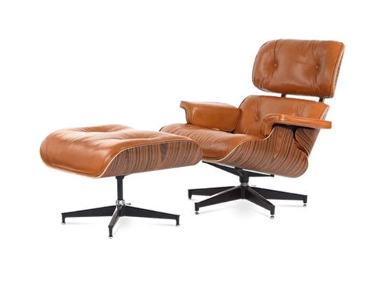 Eames Style Lounge Chair & Ottoman - Leather & Rosewood Veneer